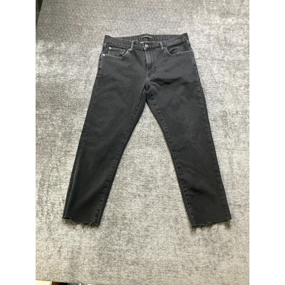 Uniqlo Heattech Jeans Womens 33W Black Denim‎ Cotton Stretch Mid Rise Raw Hem